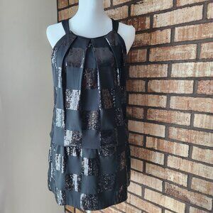 White House Black Market Black Checkerboard Sequinned Halter Tunic Size M NWT